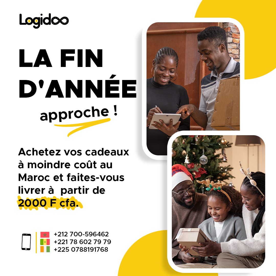 Logidoo_'s tweet photo. La fin d'année approche à grand pas 🔔
Confiez-nous l'achat de vos cadeaux et on vous livre dans vos pays d'origine à partir de 2000 f seulement le kilo.
#logidoo #expedition #Maroc #cadeau #Noël https://t.co/vtwtpct7CO