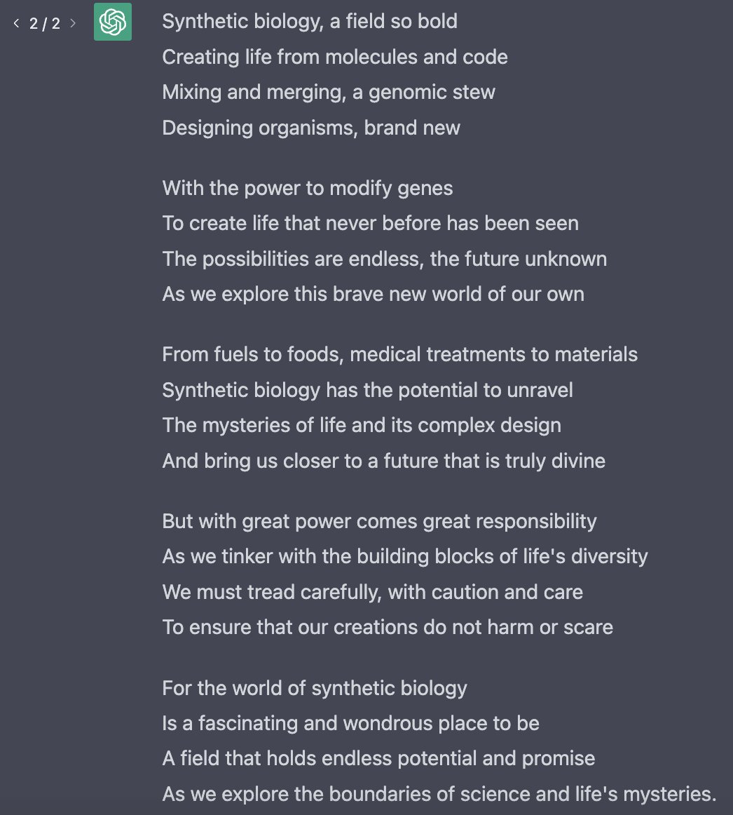 A poem about synthetic biology written by #ChatGPT