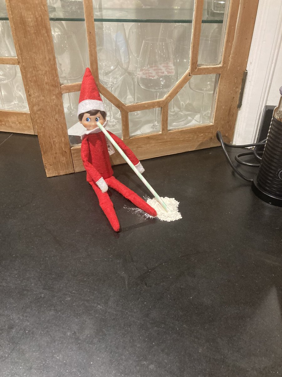 My daughter loves finding the Elf every morning. One of her brothers has some original ideas. This morning the Elf was sucking up snow.