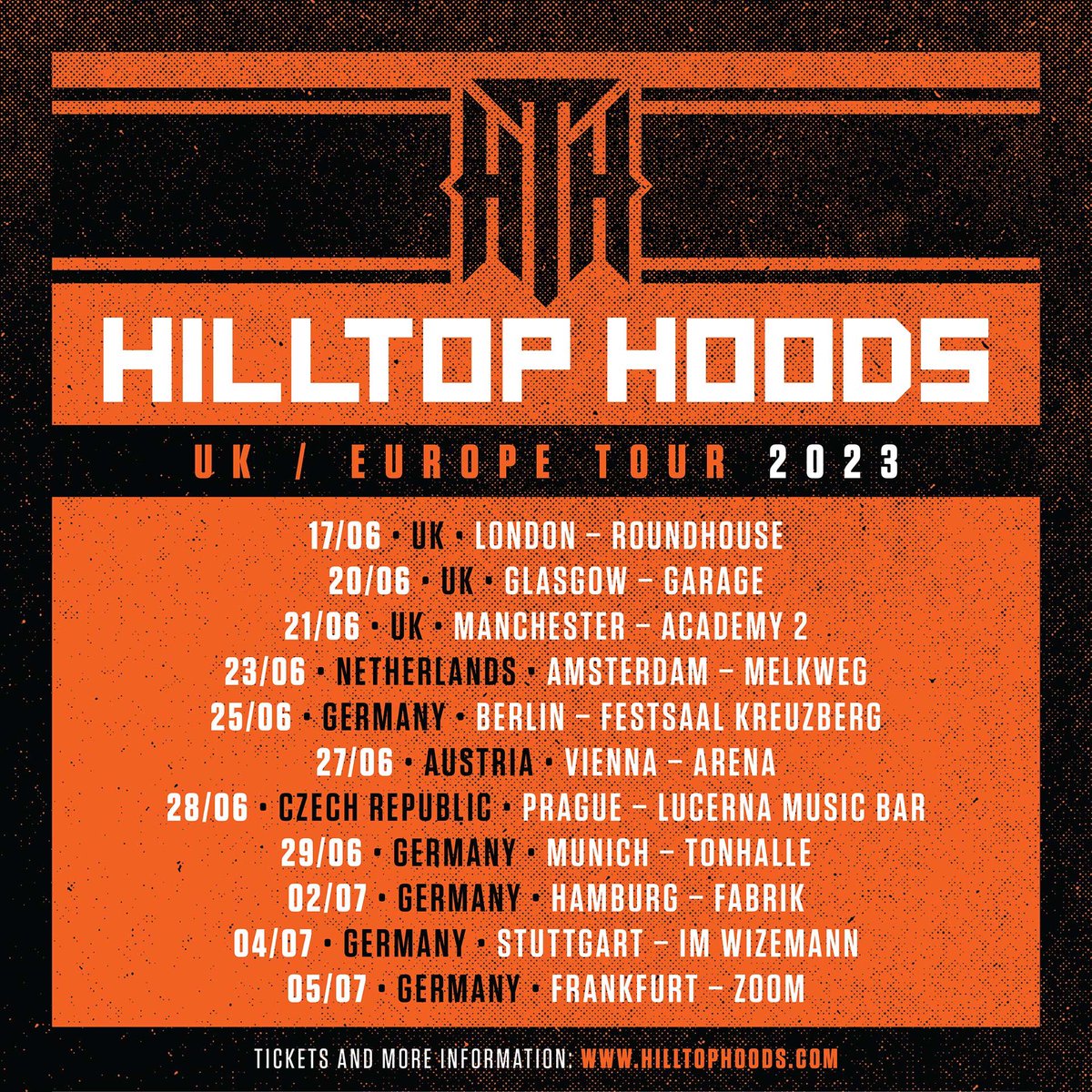 We’re heading back to the UK/EU in 2023!

Tickets on sale this Friday 9th of December at 10am GMT.

Head to hilltophoods.com for more information.