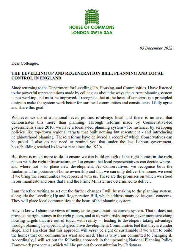 _calcomms's tweet photo. EXCLUSIVE: Michael Gove's Letter to #Conservative MPs on the Levelling Up &amp; Regeneration Bill. 🧵👇
#Housing #Homes #LevellingUpBill #DLUHC 1/8 https://t.co/MGDEnohQ6o