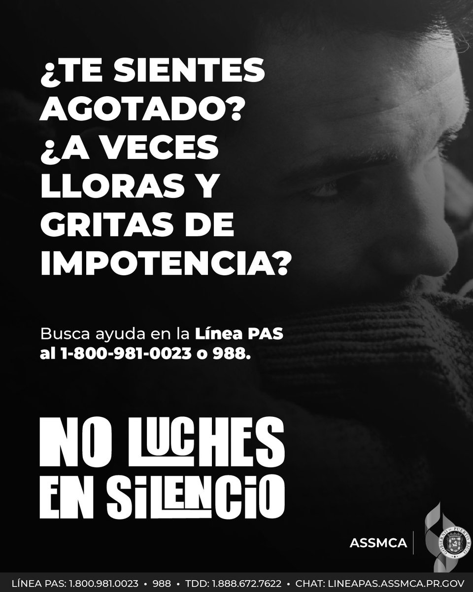 ASSMCAonline's tweet photo. ¿La impotencia ante los problemas que enfrentas te tienen agotado, desesperado y con ganas de desaparecer? #NoLuchesEnSilencio y busca ayuda en la #LineaPAS. Una alternativa disponible 24/7 que te brindará el apoyo emocional que necesitas. https://t.co/kPBFxmhdvz