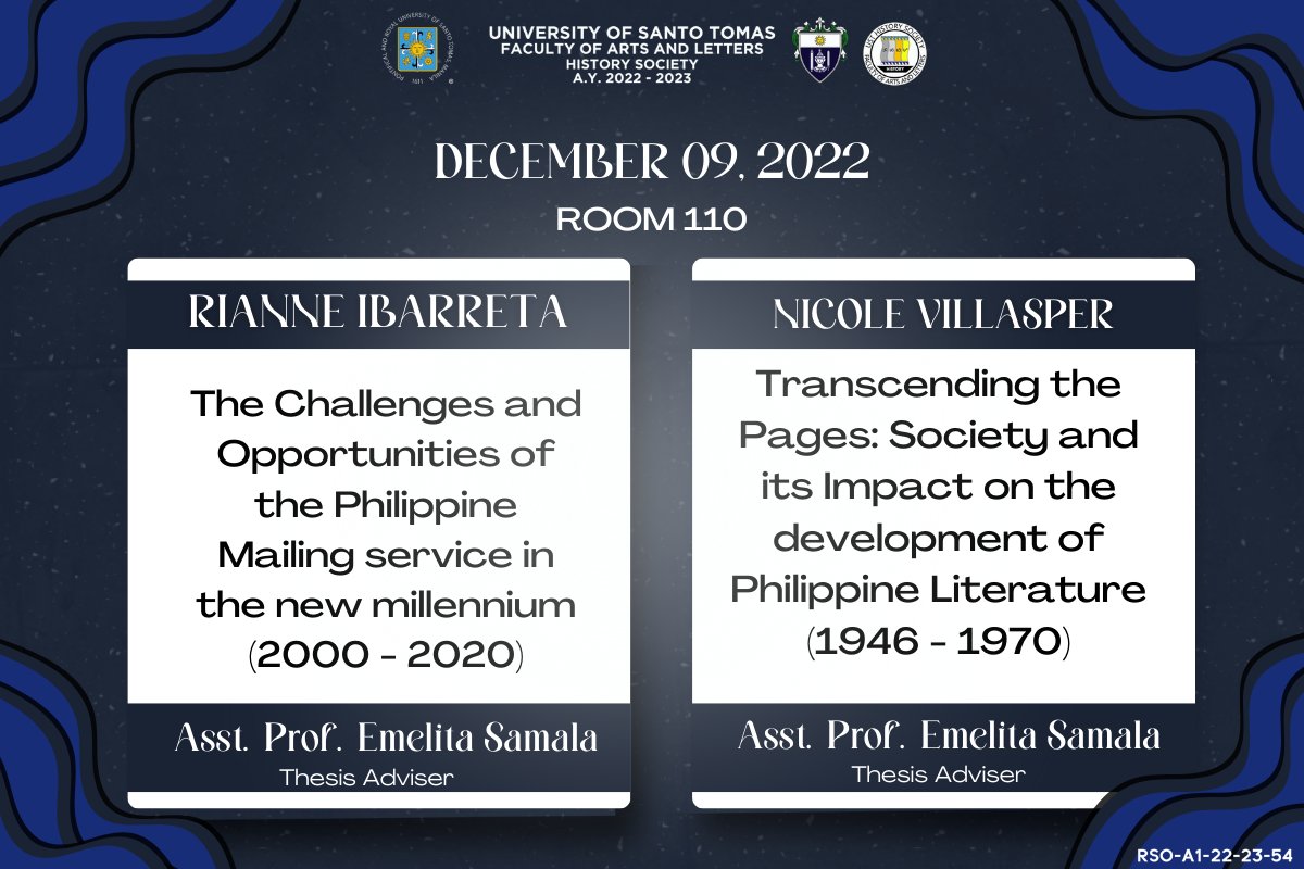 USTHSTSOC's tweet photo. Caption by: Charlie Carlos | Team Secretary
Boards by: Francine Claire Tamayo and | Arts and Design Committee
#Batch2023
#ThesisColloquium
#Unrave11ingHistory
#VivaLaHistoria
#OneForHistory https://t.co/AWJta8rnx6