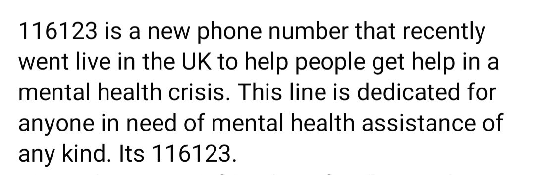 Please retweet mental health crisis number ....