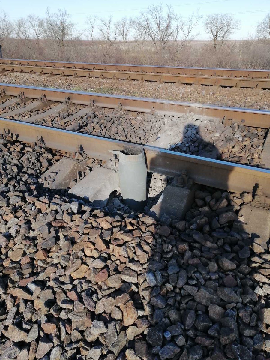 AKamyshin's tweet image. If you're traveling this week, please be aware that we're expecting #russians shelling Ukrainian railway infrastructure again and again. Actually they didn't stop for a day. So we regularly find shit like this on our tracks, demine it and #KeepRunningOnSchedule.