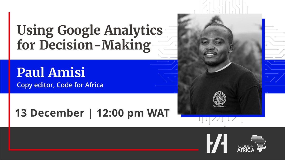 Code4Africa's tweet photo. π» Learn how to use @googleanalytics for better decision-making
Join @Code4Africa's @amisi_paul1 at ββ#HacksHackers π³π¬ for an in-depth session on using Google Analytics to develop a data-driven decision-making process.
ποΈ 13 Dec, 12 pm WAT
βπΎ RSVP: https://t.co/qX5vl2cB61 https://t.co/pkkgpv7LEh