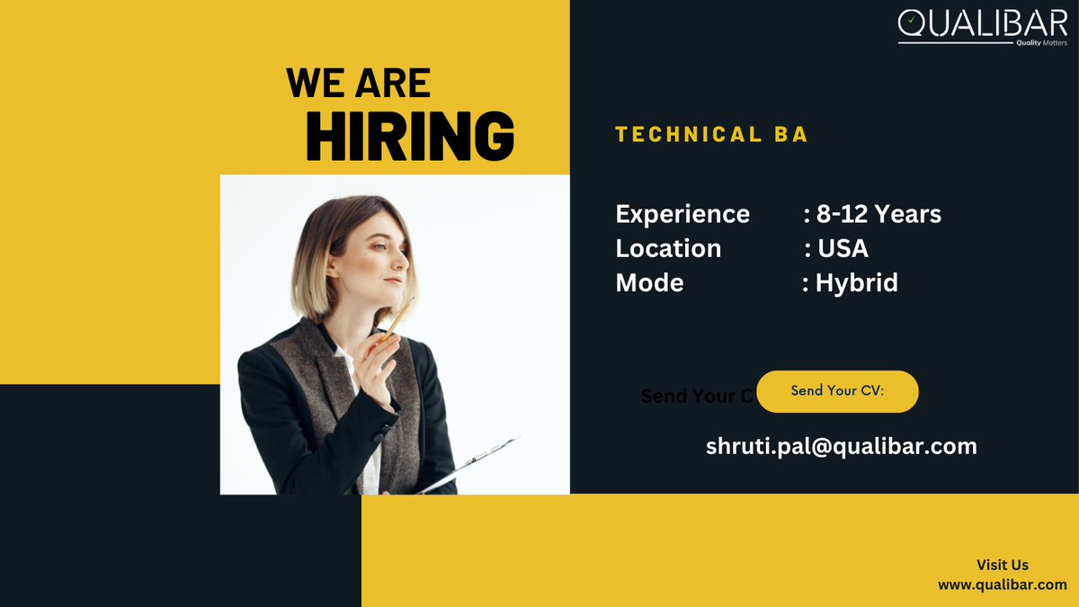 QualibarInc's tweet photo. https://t.co/GioZ7si8TW
#qualibar #qualitymatters #qualibarteam #qualibarhiring #experienced #technicalbusinessanalyst #technicalba #qualibarbhubaneswar #qualibarbengaluru #qualibarusa https://t.co/aWCEgMXA7J
