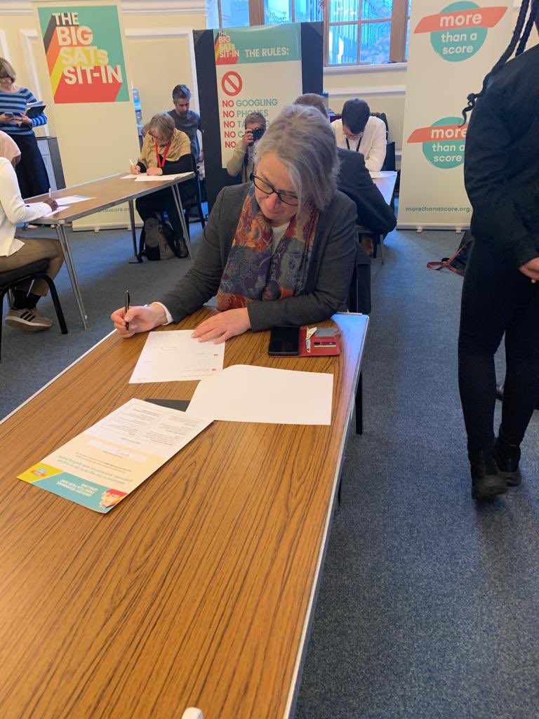 MP Baroness <a href="/natalieben/">Natalie Bennett</a> working her way through the #SATs exam in Westminster today as part of our #BSSI