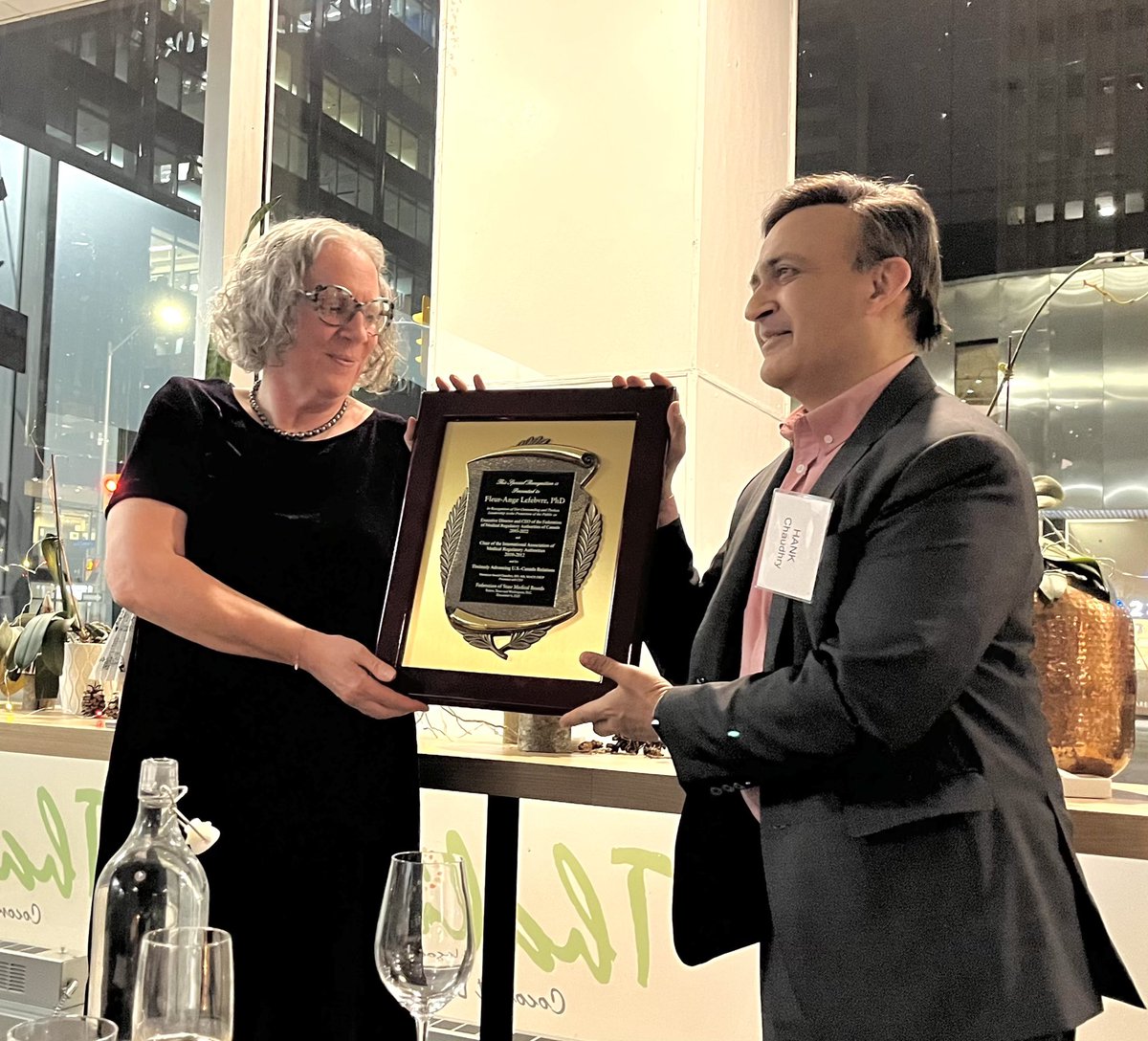 DrHankChaudhry's tweet photo. I was delighted to recognize Fleur-Ange Lefebvre, PhD, for her 19 years of dedicated service as Executive Director and CEO of @FMRAC_ca and Past Chair of IAMRA. I look forward to working with Interim ED/CEO Marcie Lorenzen, MD, who takes over on January 1. https://t.co/aWoUQRzIP4