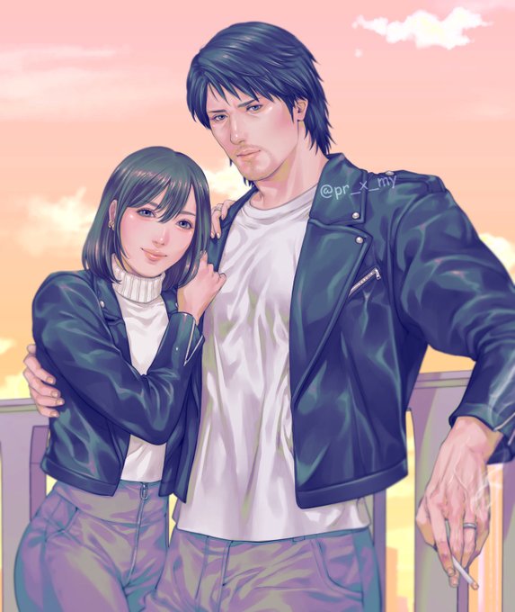 ※夢絵※私ライダースジャケット好きで普段よく着るから大吾にも着てもらいたいなぁと思って描いたら八神と同じ服になった大誤算w 