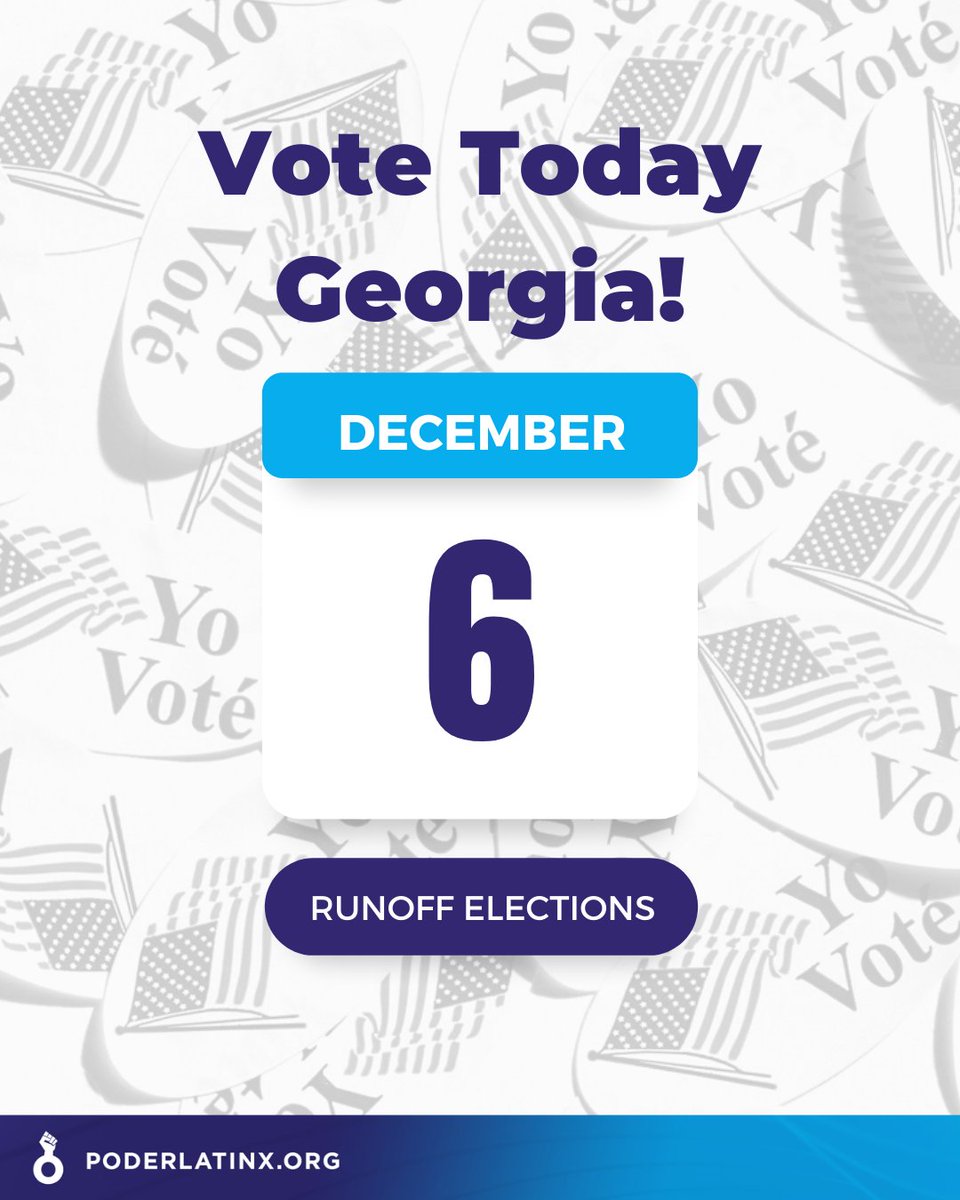 PoderLatinx's tweet photo. It is #ELECTION DAY Georgia! We wanna see your voted stickers 🗳️! Tag use in your story's or post @PoderLatinx Make sure to go #Vote! Click on the link in our bio to find your polling location. #Vota 🗳🇺🇸 #gapols https://t.co/NZwZoSnpBc