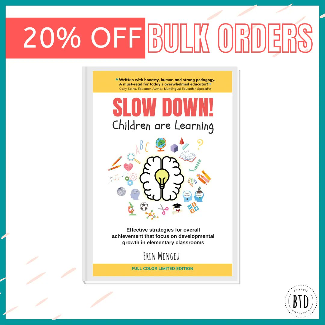 Use this form to get 20% off on Bulk orders of #slowdownchildrenarelearning  
#teacherPD #elementaryclassrooms #developmentalgrowth #teachwhatmattersmost
buff.ly/3VapiMe