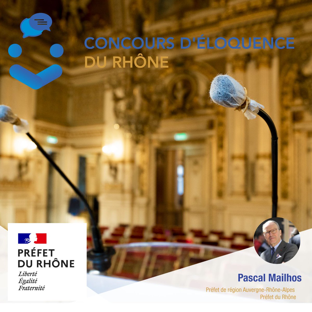 prefetrhone's tweet photo. Le concours d’éloquence @JCELYON revient pour sa deuxième édition sur le thème : "l’entreprise forme-t-elle des citoyens ?"

👏 8 jeunes engagés, venus d’horizons différents, prendront le micro face au jury présidé par le préfet P. MAILHOS.

🔗 Retransmission en live dès 19h00 https://t.co/DvyiMjnK95