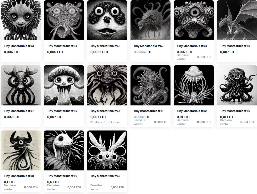 MONSTERIBLES SET 2
First drop : 8 already sold in a few days.
7 left including one for you 🌞

Thanks so much to the first collectors :
<a href="/erziol_nft/">Anjal & Enenra NFT</a>
<a href="/handsdall/">Handsdall23 🇫🇷</a> x 2
<a href="/BoredJosei/">BoredJosei 💎</a>
<a href="/kzunft/">KzuNFT</a>
<a href="/Antoni_Pon/">Angry_Bull</a> x 2
@TadpolesOffice

#NFTCollection #monsteribles