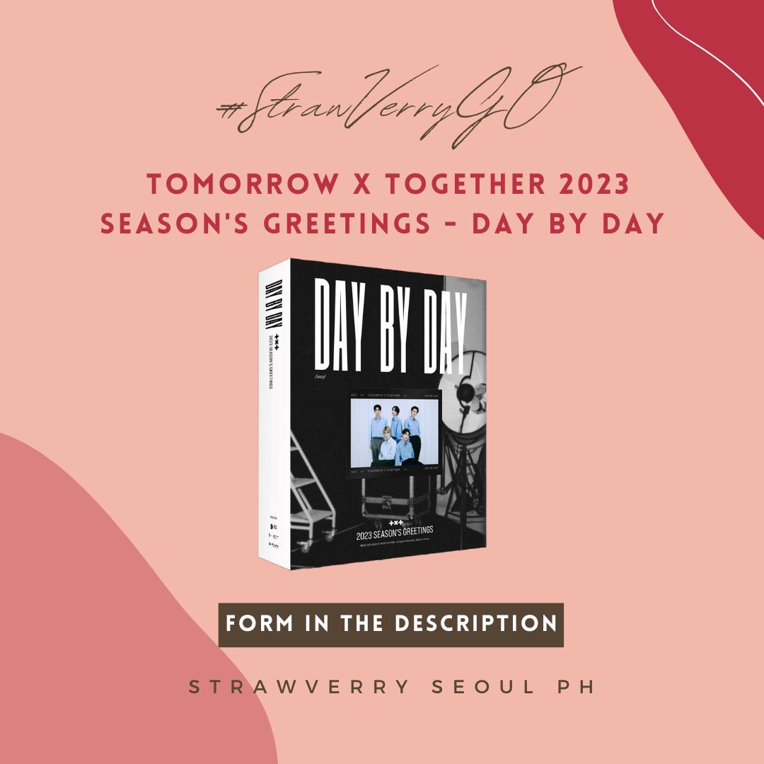 StrawVerrySPH's tweet photo. #StrawVerryGO | PH GO

Please help RT!

📀TXT 2023 SEASON'S GREETINGS
💸₱2,350 + LSF
🎁WITH FREEBIES
🚢NORMAL ETA

DP(Pay as you order) : ₱300 
Remaining Balance: JAN. 05

Order Form: https://t.co/RWaKd0V90k https://t.co/xwmBNQd0hJ
