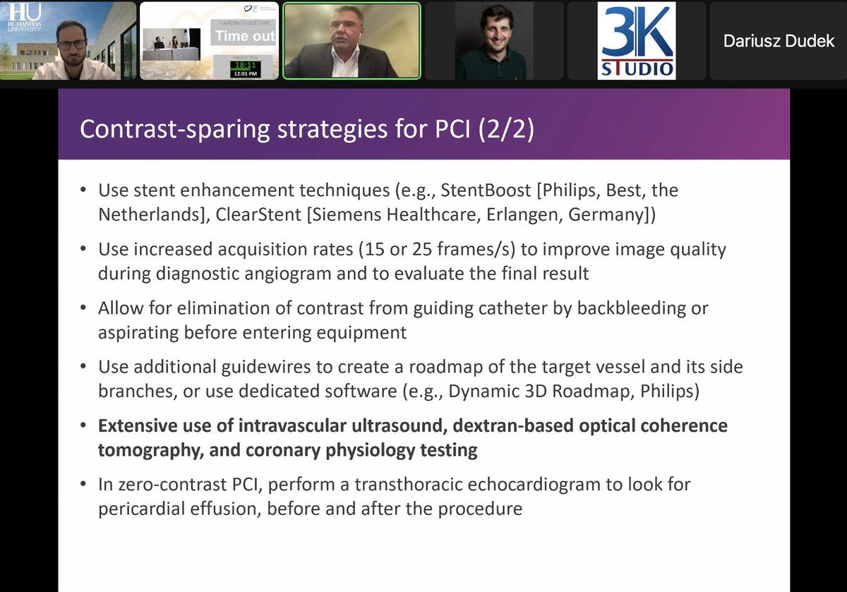Sticchi_Alex's tweet photo. A terrific cutting-edge talk by Prof @PKardiolog on the latest tips &amp; tricks on #LowContrast #PCI at #NFIC2022!! Always a hot topic in intervention!
- co-registration (angio/imaging/physiologic assessment)
- additional wires
- GC proper engagement &amp; diluted contrast
@NficKrakow https://t.co/fGB558gLpN