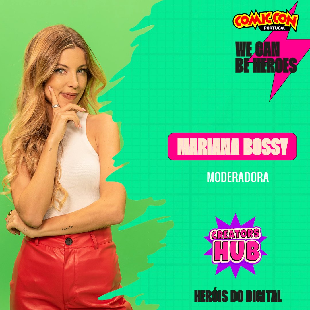 Ready to party? A <a href="/marianabossyYT/">MARIANABOSSY</a>  está! De dia 8 a 11 de dezembro, na <a href="/Comic_Con_PT/">Comic Con Portugal Oficial</a> !
Junta-te à nossa grande heroína (moderadora) do mundo digital, e leva toda a tua energia para a Creators Hub, contamos contigo nesta missão especial 🦸‍♀️🦸