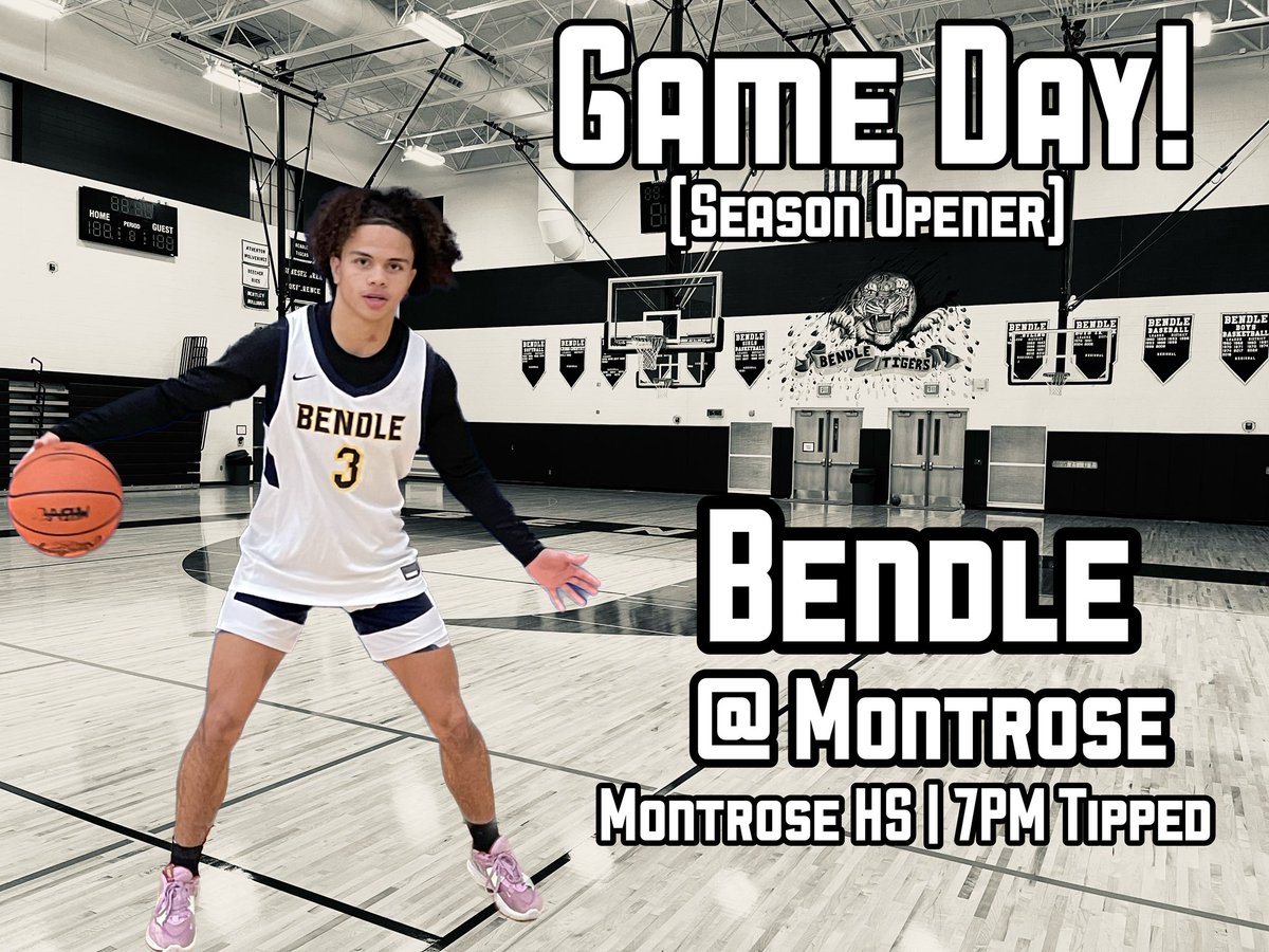 🏀 Game day!🏀 

Senior <a href="/emillio_riley/">Emillio Riley✞</a> &amp; his <a href="/BendleBB/">Tiger Basketball</a> teammates travel to Montrose for the  season opener. Tip-off is set for 7pm. Come out and support your hometown Tigers!

<a href="/BGreenReports/">Brandon Green🍀</a> <a href="/SamAliSports/">Sam Ali</a> <a href="/ScotJohnsonTV/">Scot Johnson</a> <a href="/HankampScott/">Scott Hankamp</a>  <a href="/TheDZoneBBall/">The D Zone Basketball</a> <a href="/MLiveSports/">MLive Sports</a>
