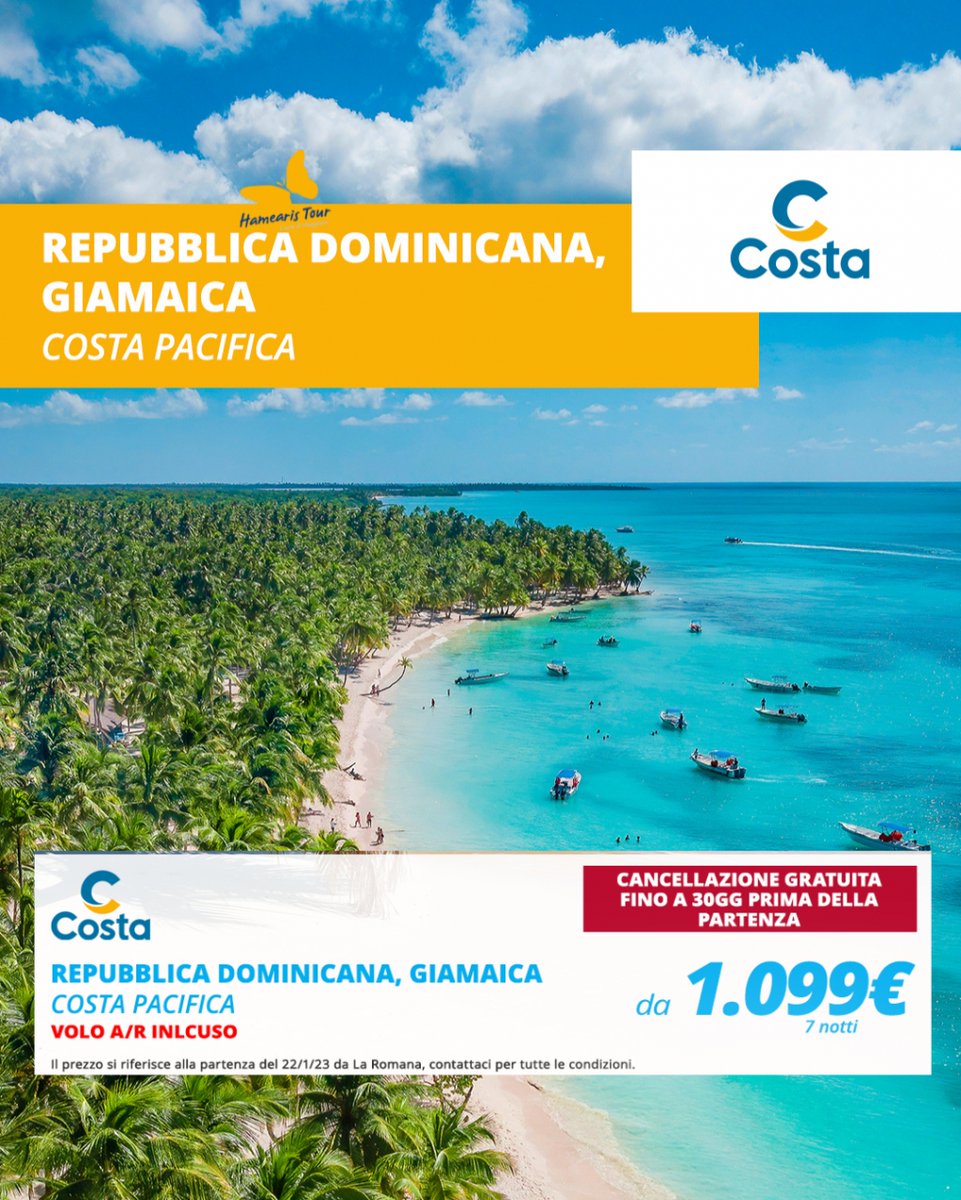 HamearisTour's tweet photo. Sole, mare, buon cibo, atmosfere rilassanti. In una crociera Costa ai Caraibi trovi tutti gli ingredienti per fare il pieno di buon umore e felicità.

Vieni in agenzia e parti!

#luoghidavisitare #viaggio #travel
#luoghidascoprire  #postidasogno #postidavedere #amoviaggiare… https://t.co/Qwp5Tv5ZWO