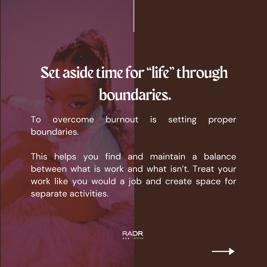 radrafrica's tweet image. According to a 2022 report, 61% of creators are facing burnout. 

Burnout could lead loss of motivation to create and more issues. 

Here are 5 tips to help you overcome burnout as a creative.👇🏾

#burnout #creatorburnout