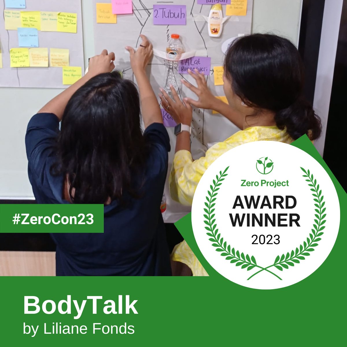 We’re honoured to receive the @ZeroProjectorg 2023 innovative practice award for Body Talk, a program that raises awareness for relationships and sexuality amongst young people with a disability and their community. More information: lilianefonds.org/bodytalk #ZeroCon23