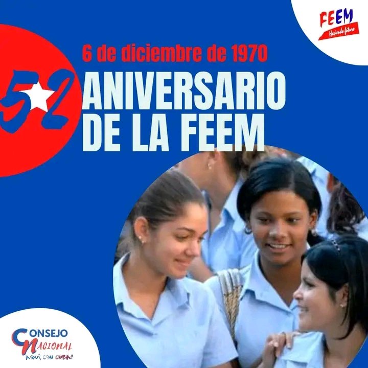 LuisMigVa's tweet photo. El Comité #UJC de nuestra Casa de Altos Estudios felicita en su aniversario #52 a la #FEEM de #Cuba y de manera especial la de nuestra #UCM_SC. 
@BismarysR
@UjcUcmSc
@StgoUjc
@UJCdeCuba
@MigdaliaFerna
@MarleneBuenoBl1
@lambert_yaima
@fetstgo
@Anelis53333484
@FEEM_Cuba https://t.co/1H09mJCZ8c