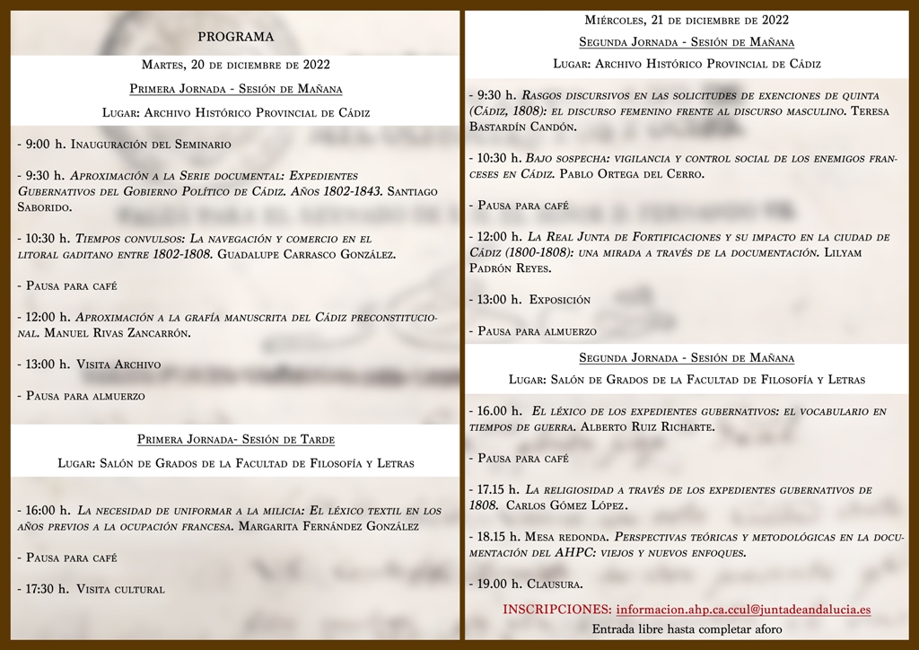 🥁  Seminario "Los años previos a la ocupación francesa a través de los expedientes gubernativos del AHPC: una revisión documental desde la historia y la historia de la Lengua Española 👇

<a href="/AhpCadiz/">Archivo Histórico Provincial de Cádiz</a> <a href="/Humanidades_UCA/">Humanidades UCA</a> <a href="/Divulga_UCA/">UCC+i - Universidad de Cádiz</a>