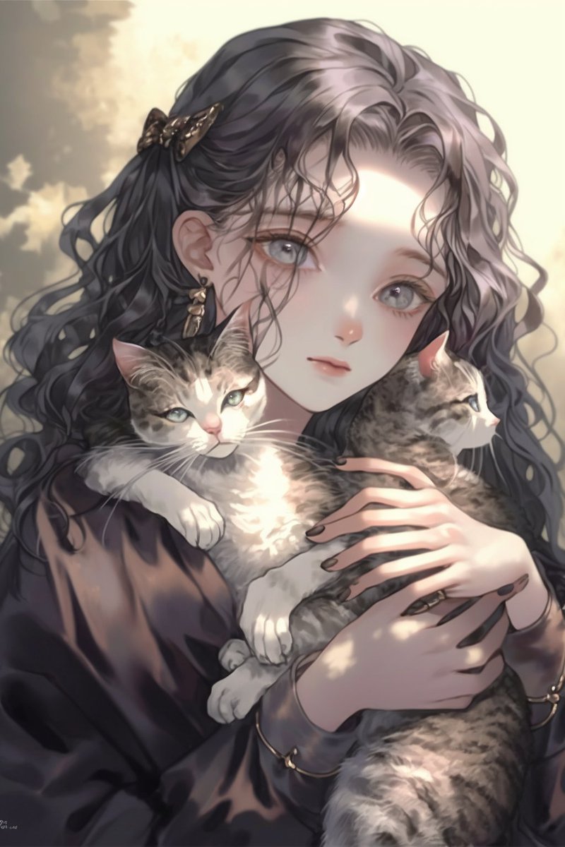 「猫を抱いている美少女を見せてくれ!とお願いしたらすごくふてぶてしい猫が出てきた。」|佐藤91号🍡のイラスト