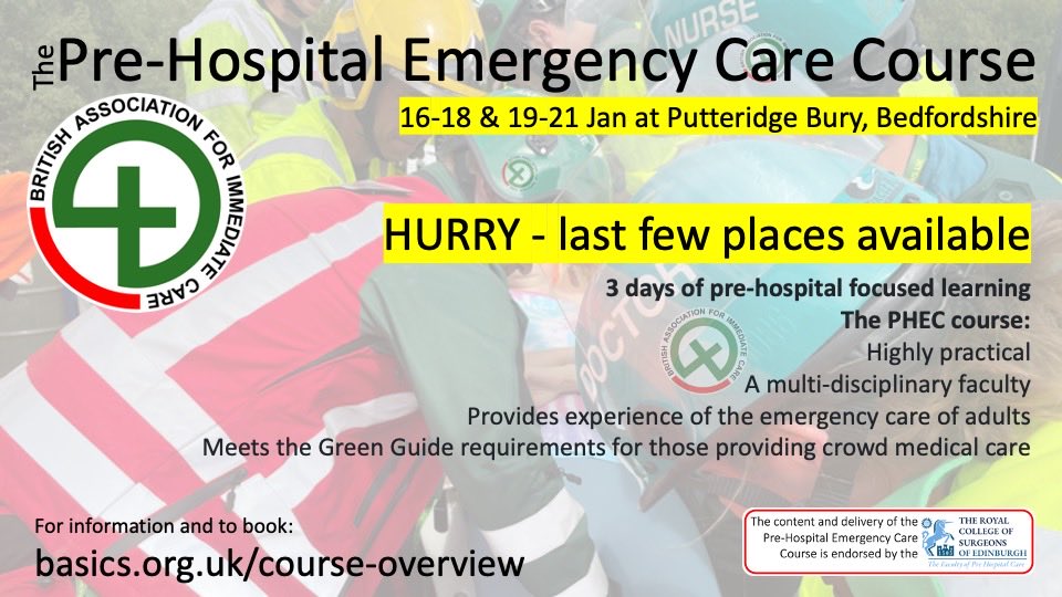 Looking to complete the PHEC Course in the new year? We have limited places left on our January courses - don’t miss out, book now! basics.org.uk/pre-hospital-e…