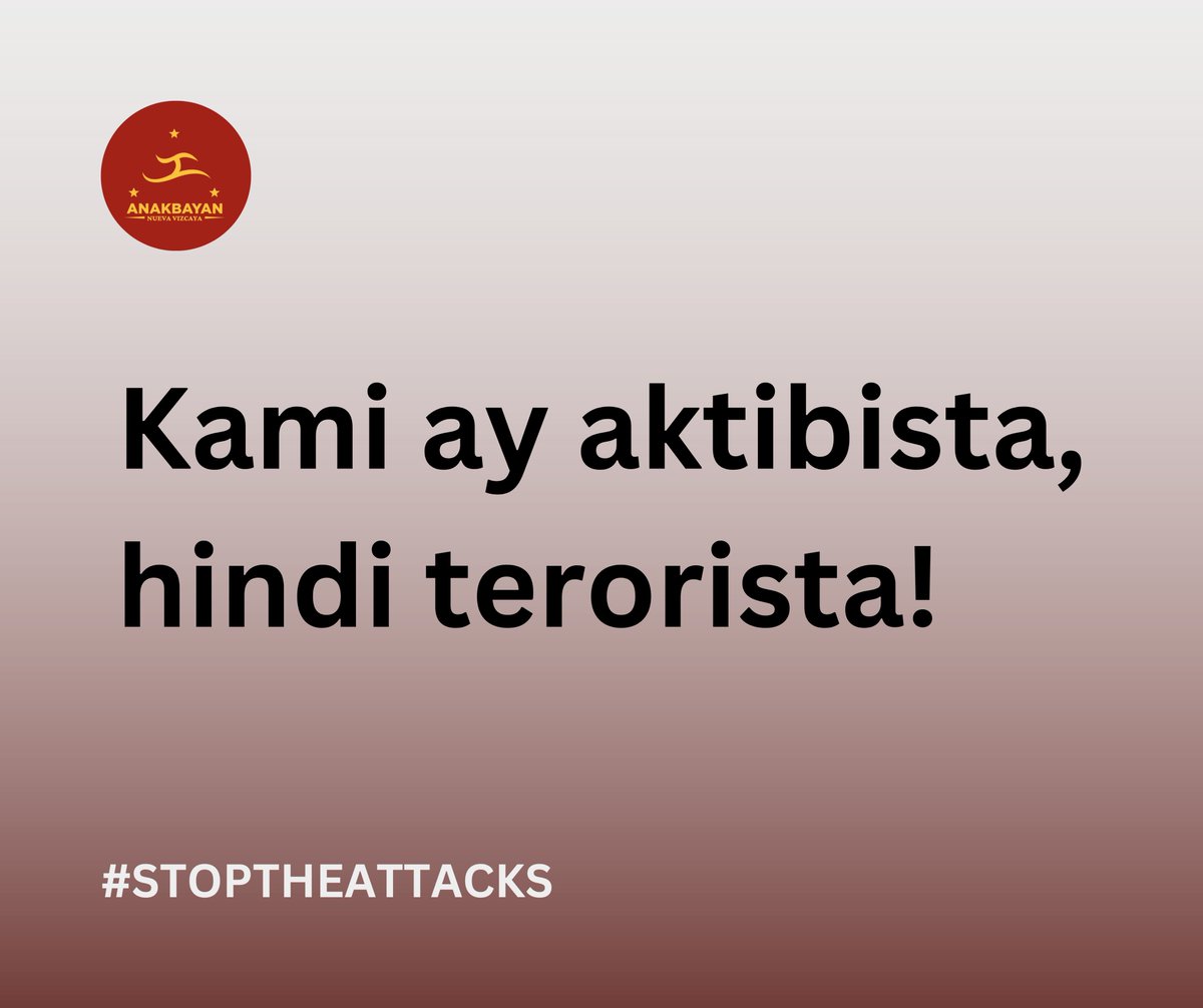 AnakbayanNV's tweet photo. Mariing kinukundena ng Anakbayan Nueva Vizcaya ang redtagging at pekeng mga paratang. Tangka ang mga ito na patahimikin ang tapat na tunguhin ng mga kabataang ipagtagumpay ang batayang karapatan ng mga mamamayan. 

Kami ay aktibista, hindi terorista! https://t.co/iCoTcfPKSv
