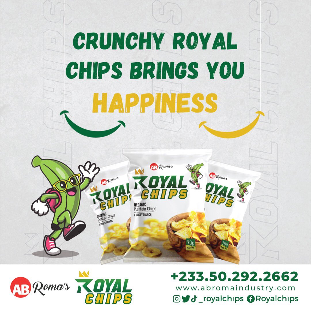 _royalchips's tweet image. Smile with a pack of happiness

#plantainchips #toogoodtobethisgood #ghanaplantain #ghanafoodie #ghanafoodnetwork #eathealthy #chips #crunchysnacky #foodporn #goodvibes #foodie #snackright