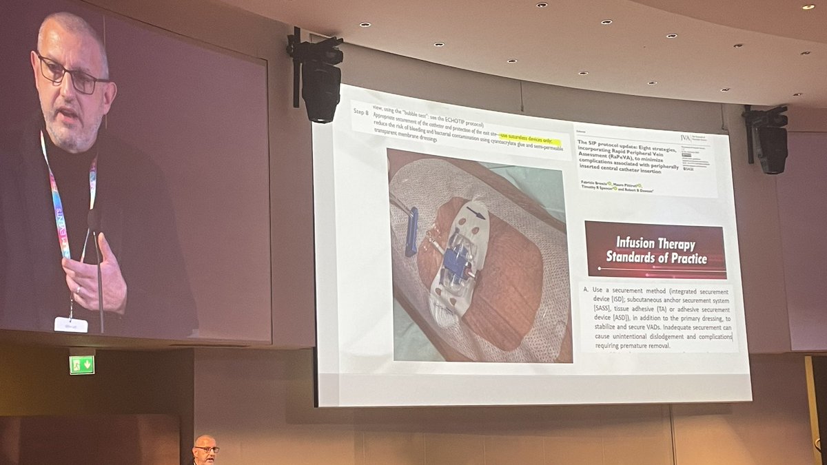 AirliftNurse's tweet photo. Stefani Elli talking about vascular access device dislodgment and securement.. SIP protocol update makes its presence along with @ins1org SoP. #vascularaccess #FOAMva #FOAMcc #gavecelt2022 https://t.co/Bd7qh8NFvV