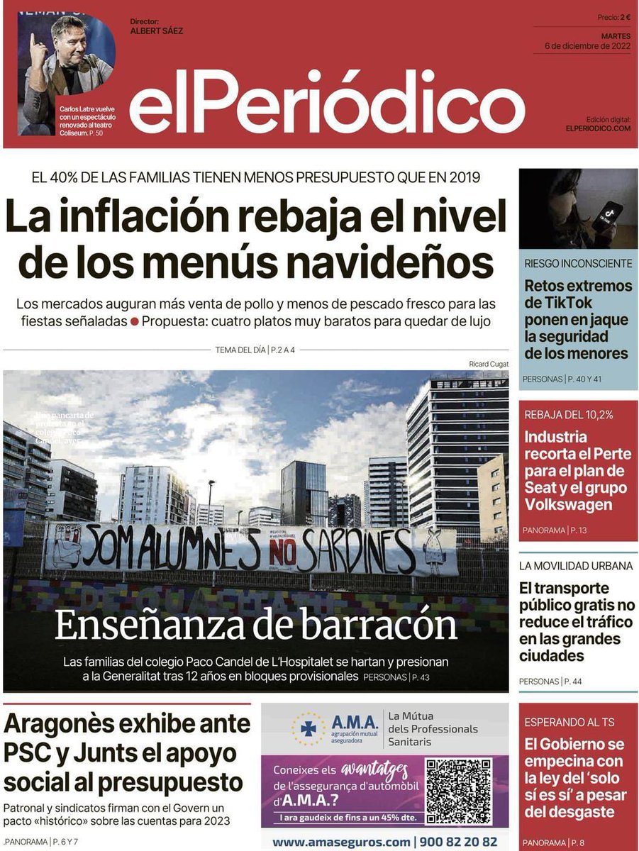 Avui #SantaEulàlia som portada de <a href="/elperiodico_cat/">El Periódico</a> 

Prou provisionalitat
Prou precarietat
Prou mentides
Prou barracons

Les famílies de l'Escola Paco Candel @AFAPacoCandel estan fartes!!

#12AnysenBarracons
#VolemCréixer
#EdificiJa

#SomSantaEulàlia

elperiodico.com/es/sociedad/20…