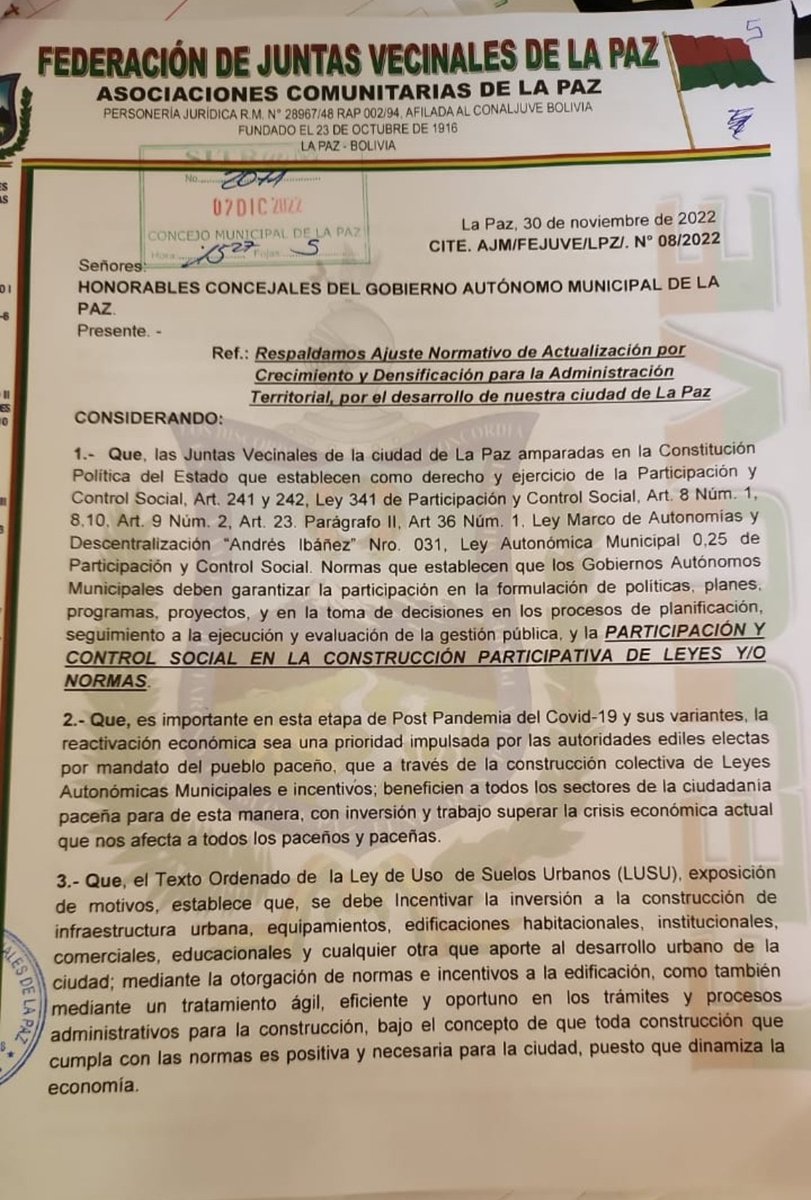 OscarSogliano's tweet image. 🛑VOTO RESOLUTIVO FEJUVE LA PAZ🛑
El hecho de "destruir" es algo fácil; el verdadero desafío es #proponer y #aportar. Este es el  único camino para emprender el desarrollo y la planificación integral; de la mano con las organizaciones vivas del municipio. Felicidades vecinos