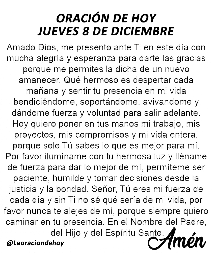 Oración diaria para hoy jueves 8 de diciembre del 2022
