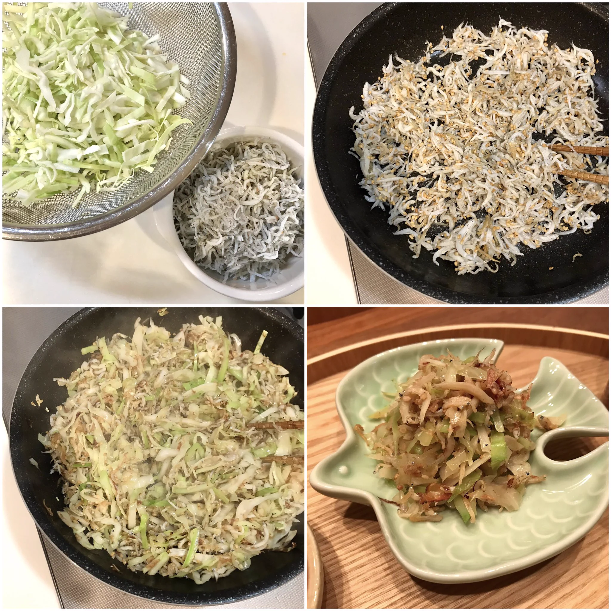 温サラダはいかが？「しらすとキャベツの焼きサラダ」。