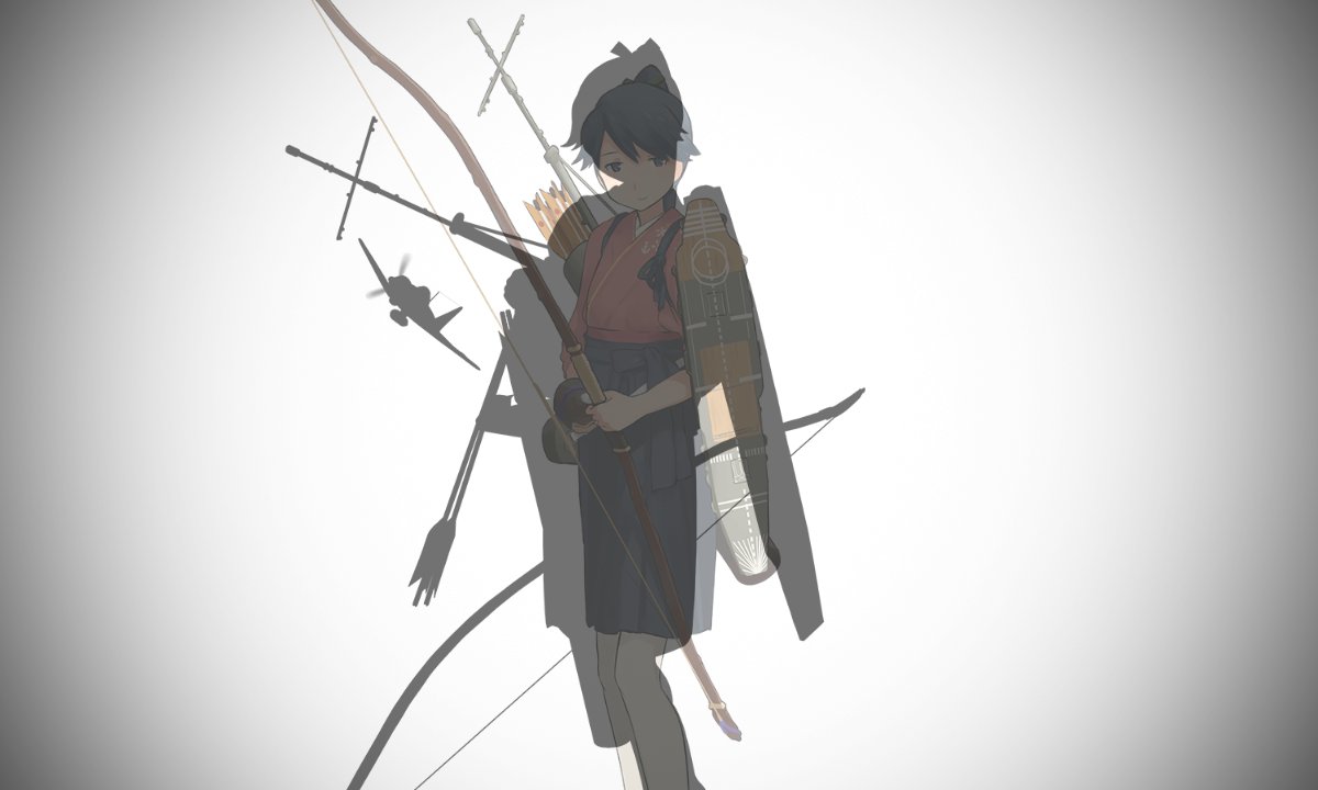 houshou (kancolle) 1girl weapon bow (weapon) solo arrow (projectile) japanese clothes ponytail  illustration images