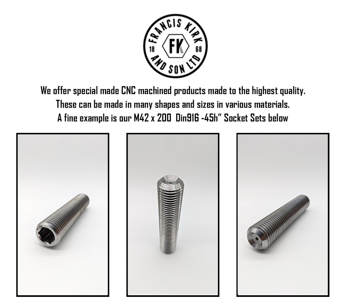 Do you know we supply custom parts? 

Please try us for all of your fastener, fixing, PPE, workwear and engineering needs. 

Please call 0161 336 2631 or EMAIL - sales@franciskirk.com