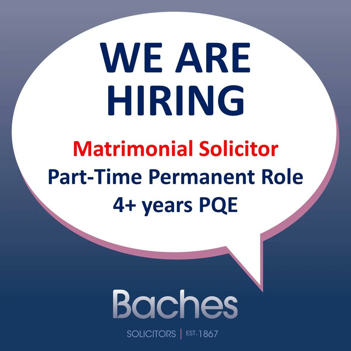 BachesLLP's tweet photo. #Recruiting for a #Matrimonial Solicitor @Bachesllp 😍 We're looking for a permanent part-time individual with 4+ years PQE! Know anyone interested in the role, share this 👍 ❤️  https://t.co/og5AUJnMy8 #WestBrom #Baches #WestMidlands #hiring https://t.co/koBtfuDWH9