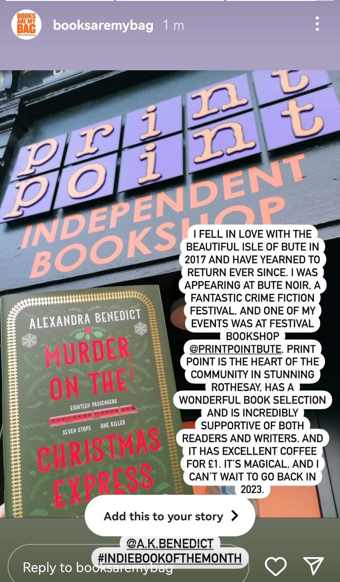 Print Point (@printpoint97) on Twitter photo A big thank you to <a href="/ak_benedict/">Alexandra (AK) Benedict</a> for her kind words about our shop and the Isle of Bute after her book The Christmas Murder Game was chosen as <a href="/booksaremybag/">Books Are My Bag</a> book of the month🎅 <a href="/visit_Bute/">VisitBute</a> A big thank you to <a href="/ak_benedict/">Alexandra (AK) Benedict</a> for her kind words about our shop and the Isle of Bute after her book The Christmas Murder Game was chosen as <a href="/booksaremybag/">Books Are My Bag</a> book of the month🎅 <a href="/visit_Bute/">VisitBute</a>