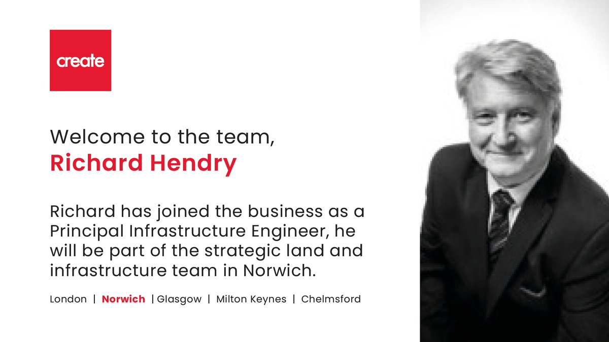 We are delighted to announce the appointment of Richard Hendry to the role of Principal #Infrastructure #Engineer. Richard will be based out of our #Norwich office and will support the #planning, #design and #delivery of infrastructure schemes. 

For more: linkedin.com/feed/update/ur…