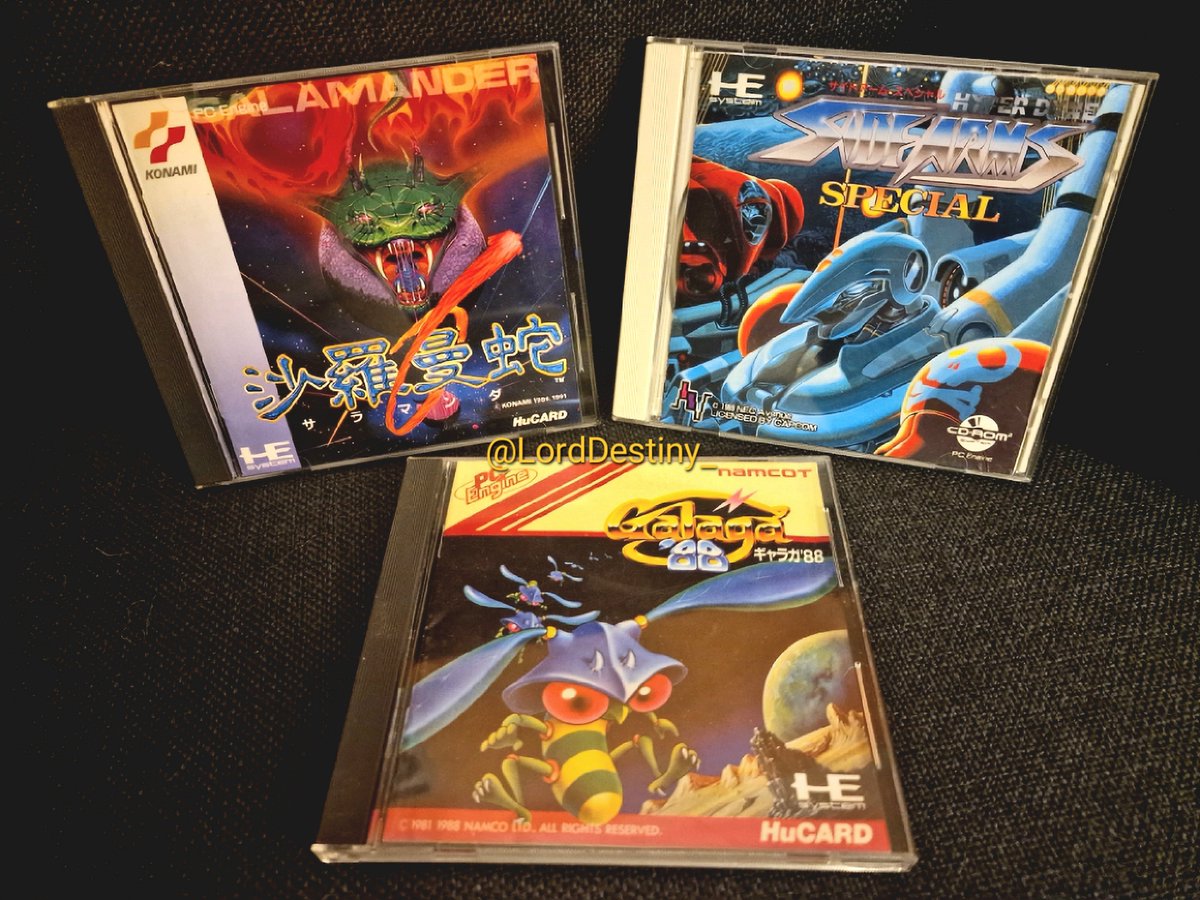 LordDestiny_'s tweet photo. For this week's #HUesday I thought I'm gonna show you three great #shmups of the #PCEngine's excellent library:
#Salamander aka #LifeForce, #SideArms Special and #Galaga '88
#GamersUnite #retrogamer #retrogames #gamingcommunity #action #shooter https://t.co/q0kPF4ToDm