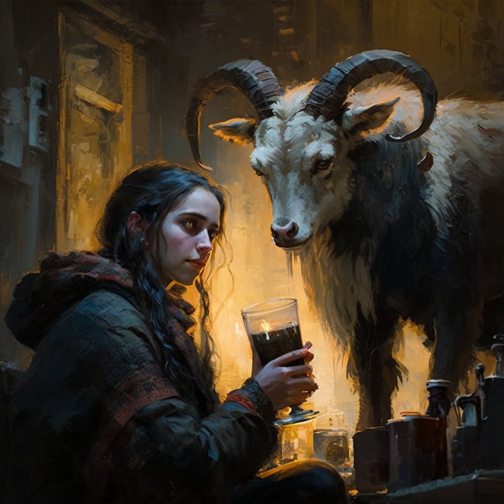 "Some say it was the goat who spoke first, whispering in the ears of a drunkard deep in her cups."