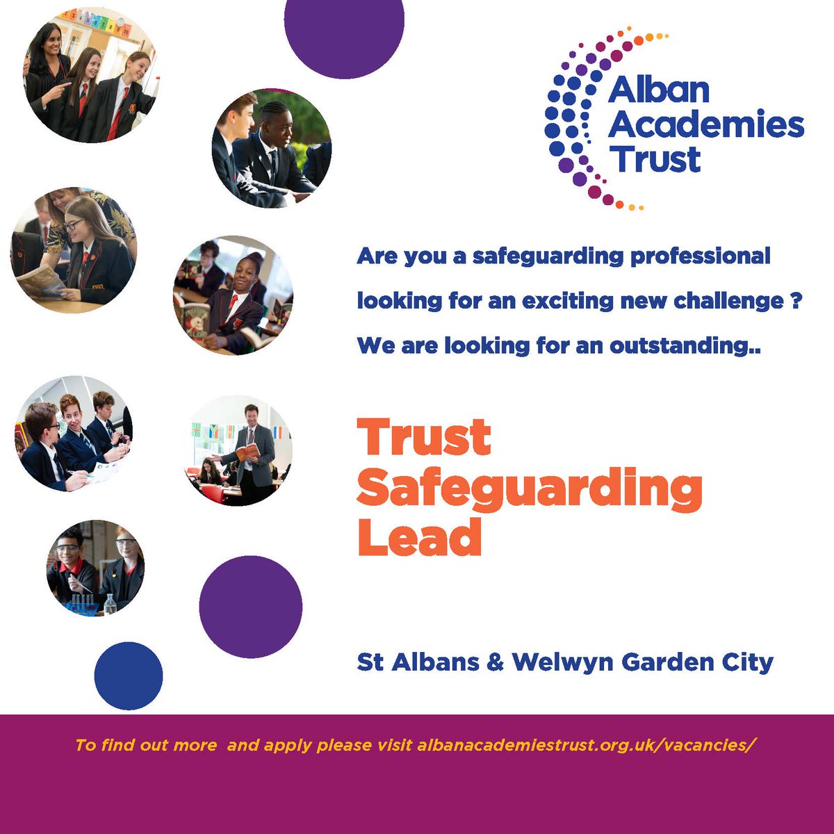 The Alban Academies Trust are looking to appoint an oustanding Safeguarding Lead. A unique opportunity to join us at a key time as we plan &amp; develop our highly capable central function team. To find out more &amp; apply please visit : albanacademiestrust.org.uk/vacancies/