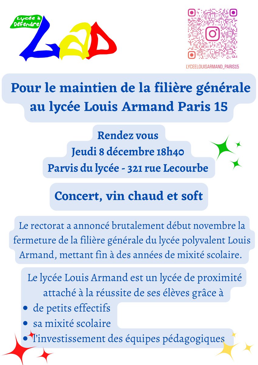 LyceeLArmand15's tweet photo. Save the date : Jeudi 8 décembre 18h40 
Concert 🎶, vin chaud 🍷et grignotage 🍪
@InesDeRaguenel @ValRouffiac @FlorianSitbon @Fanta_B @BFMParis @LeParisien_75 Vous êtes cordialement invités https://t.co/TewQH8xTEa