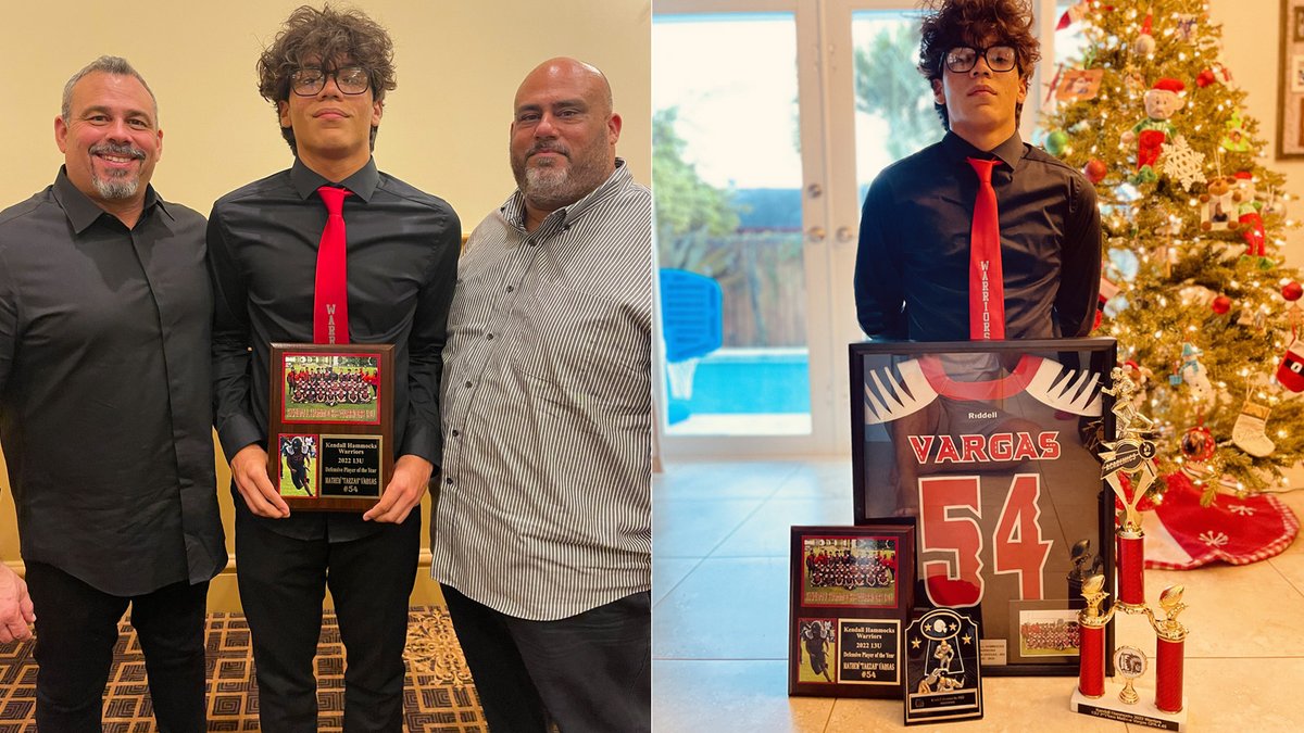 MathewVargas305's tweet photo. Honored to be selected as Defensive Player of the Year and chosen for the Miami Xtreme All Star Classic game in January. Scored🥈place in team academic GPA with 4.45. Thank you Coach Luis, Rene, &amp; Doug. ✊ #tarzan #miamidadefootball @MiamiXtreme @khwfootball https://t.co/l6nKZRyahT