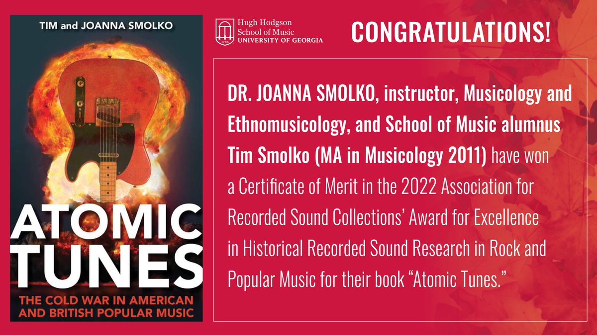 Congratulations to Joanna Smolko, UGA Hugh Hodgson School of Music instructor of Musicology and Ethnomusicology, and HHSOM alumnus Tim Smolko (MA in Musicology, 2011), who received a Certificate of Merit ... music.uga.edu/news/stories/2…