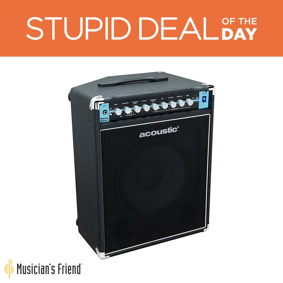 musiciansfriend's tweet photo. Stupid #Deal of the Day (12/06/22): Acoustic B100C 1X12 100W Bass Combo With Tilt-Back Cab Black - Only $199.99! (Was: $349.99) Limited quantities, while supplies last. https://t.co/bkSE2Nvg9c #musician https://t.co/7I0vs5rwJx