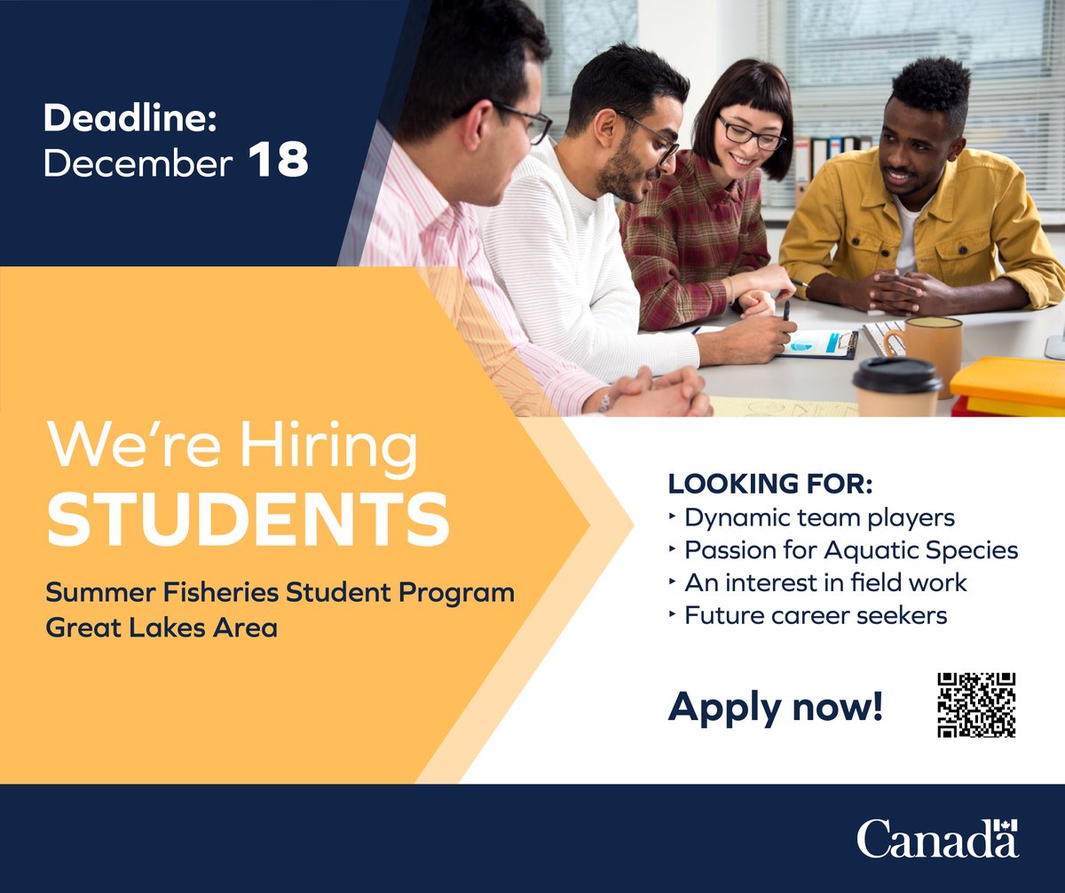 📣Are you a collaborative and innovative student in search of a summer job? Do you love aquatic wildlife and habitats?

Look no further! This is an opportunity to gain valuable experience towards a future career.

Apply today! Deadline is December 18: canada.ca/student-work