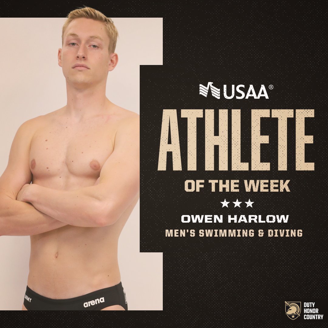 Our Athlete of the Week, presented by <a href="/USAA/">USAA</a>, is Owen Harlow of <a href="/ArmyWP_SwimDive/">Army Swimming & Diving</a>, who broke the Academy and Patriot League record in the 100 free and was a member of the 400 free relay team that did the same in Army's victory over the Mids last Friday!

#GoArmy